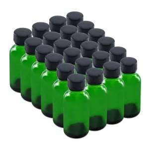 The Bottle Depot - 24 Pack - 1 oz Glass Bottle With Cap - Green - 20-400 Neck Finish - Boston Round Bottles - UV Rays Protection