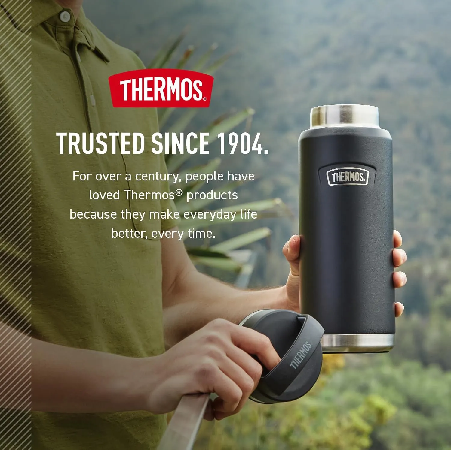 THERMOS ICON SERIES, Stainless Steel Dual Temperature Beverage Bottle, 40 oz, Matte Stainless Steel