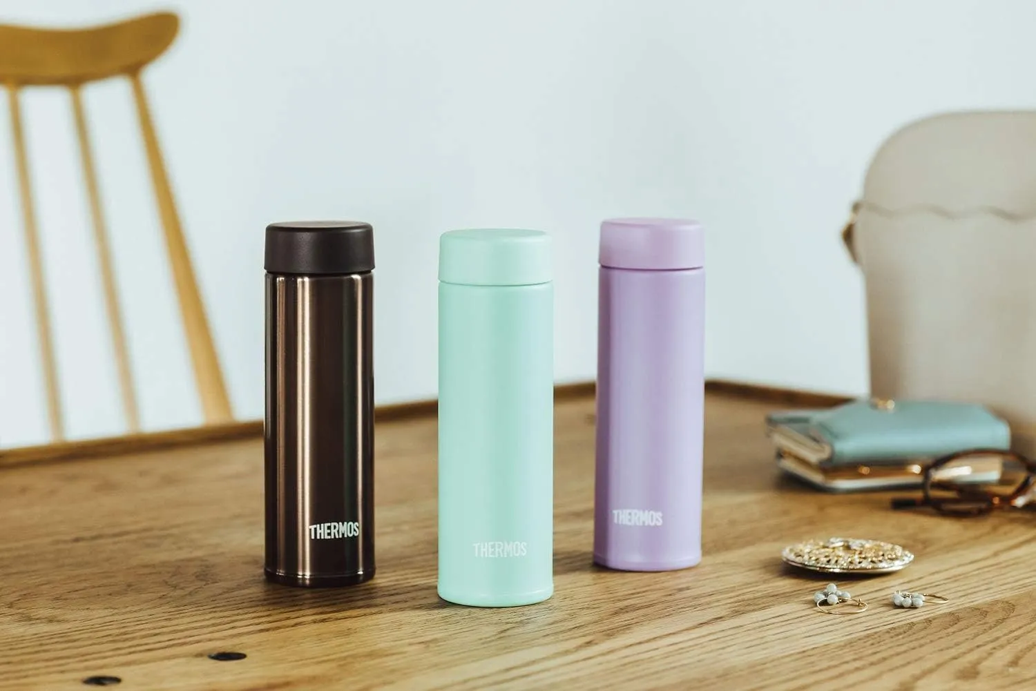Thermos Water Bottle, Vacuum Insulated Pocket Mug, 5.1 fl oz (150 ml), Brown JOJ-150 BW (Small Capacity Model)
