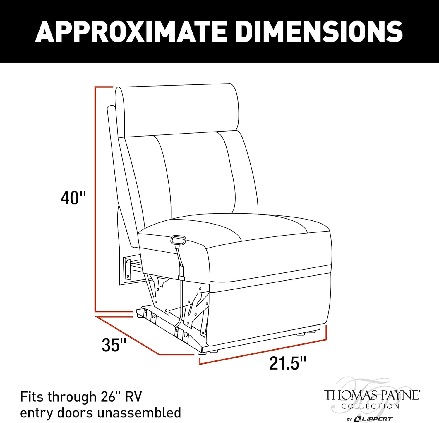 Thomas Payne Heritage Series Theater Seating Collection Armless Recliner for 5th Wheel RVs Travel Trailers and Motorhomes Altoona