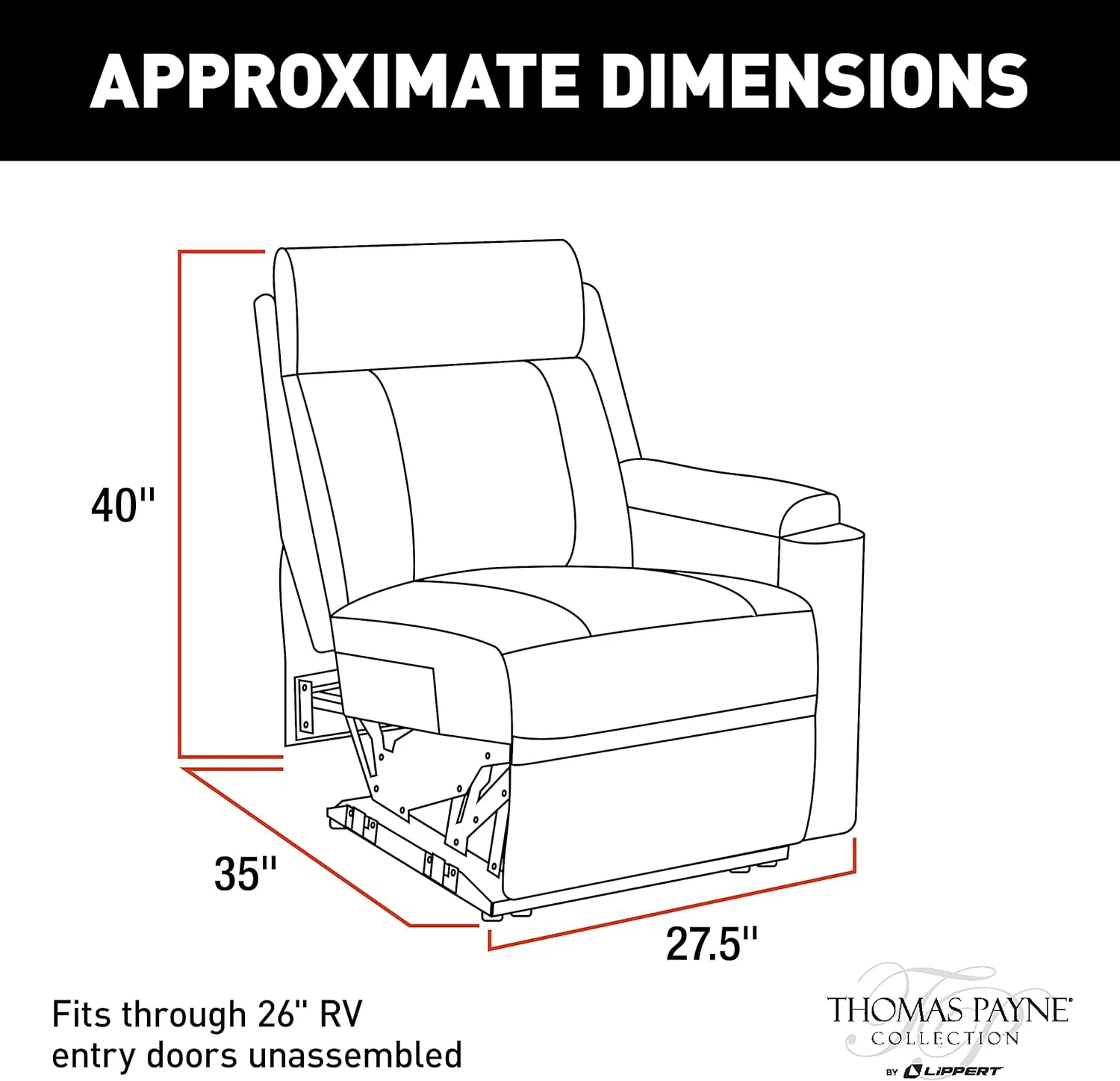 THOMAS PAYNE Theater Seating Collection Left Hand Recliner for 5th Wheel RVs, Travel Trailers and Motorhomes