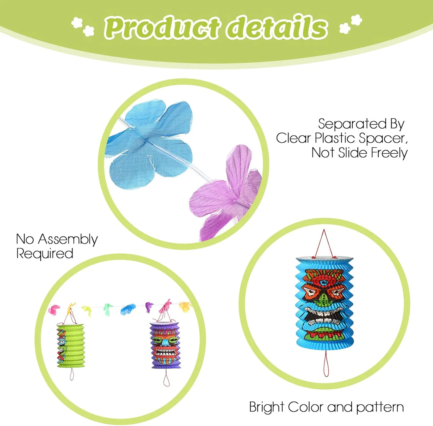 Tiki and Flowers Lanterns Banners Hawaiian Party Decorations Tiki Luau Tropical Decor Summer Garland Lanterns Aloha Hanging Decoration for Bars Festival Home Birthday Outdoor(2 Pcs)