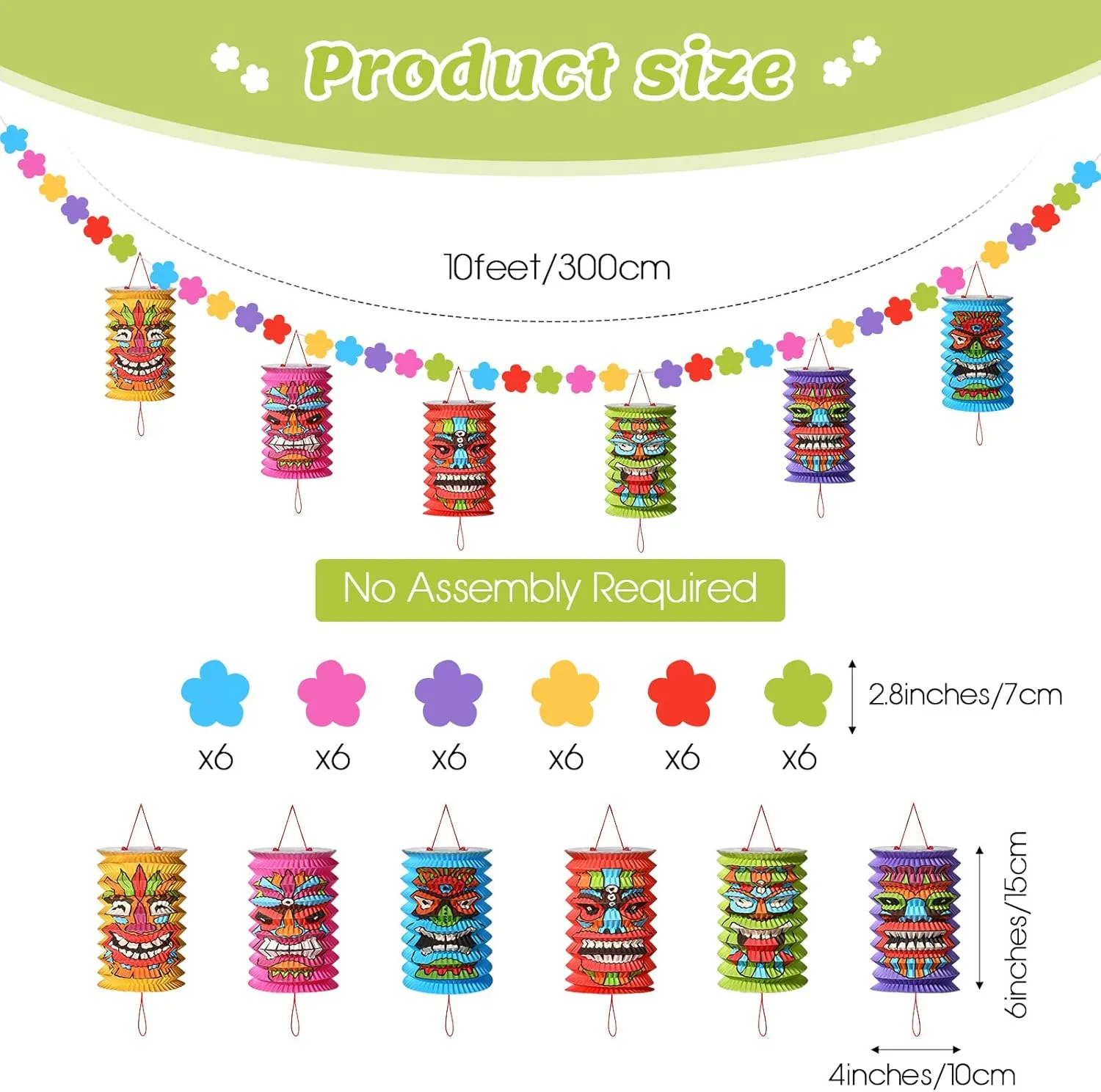 Tiki and Flowers Lanterns Banners Hawaiian Party Decorations Tiki Luau Tropical Decor Summer Garland Lanterns Aloha Hanging Decoration for Bars Festival Home Birthday Outdoor(6 Pcs)
