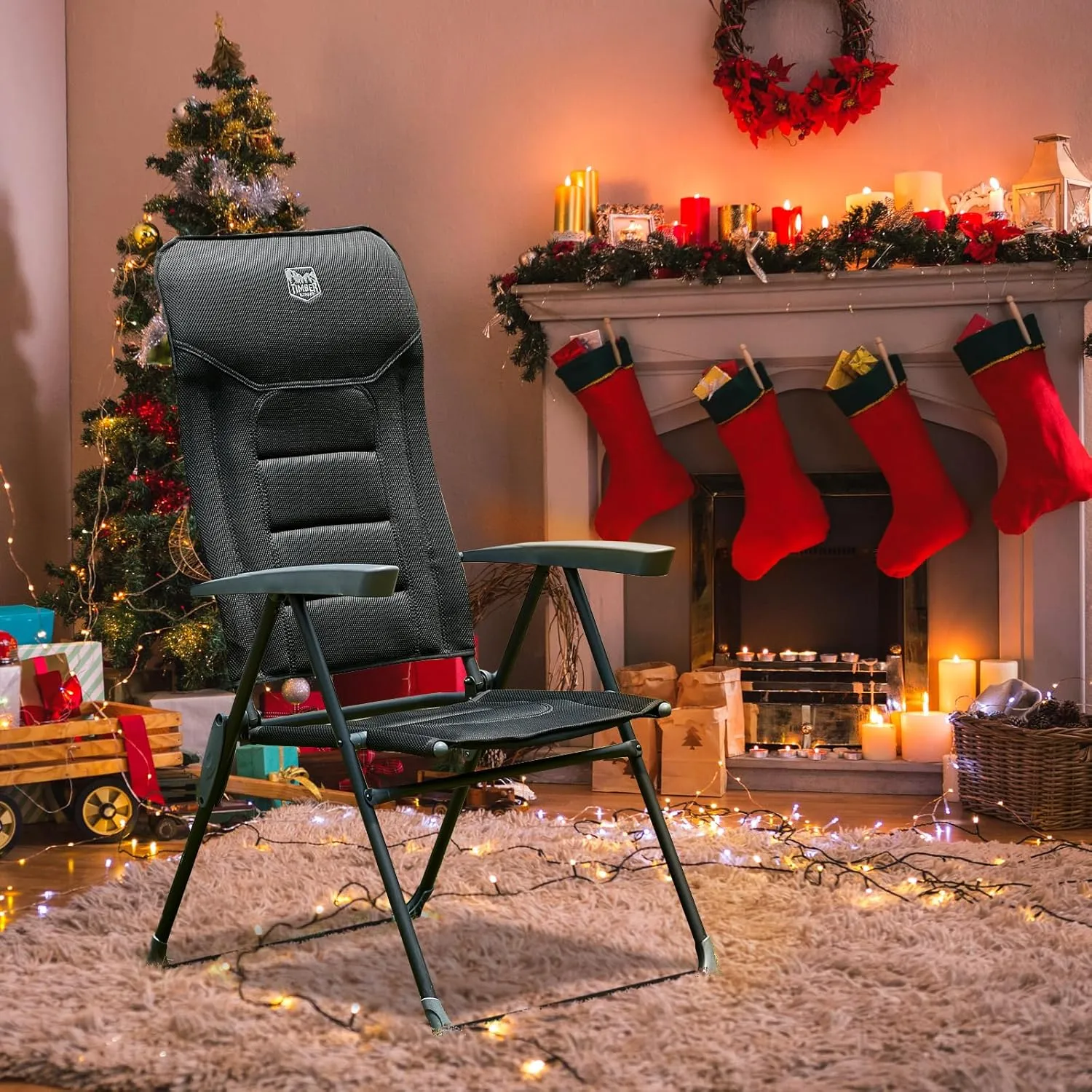 TIMBER RIDGE 7-Level Reclining Camping Chair, Adjustable Folding Patio Chair with High Back for Adults, Lightweight Aluminum Padded Lawn Chair for Outside, Heavy Duty Supports 300 LBS, Black-2 Pack
