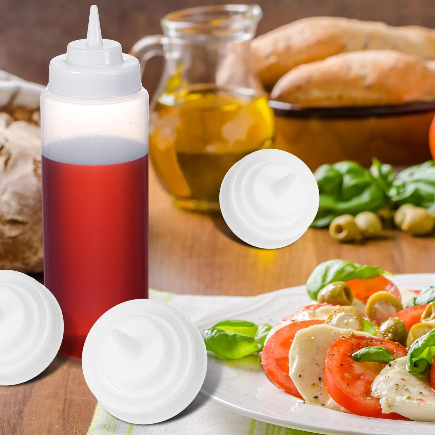 Tioncy 36 Pcs Condiment Squeeze Bottle Replacement Cap Plastic Wide Mouth Squeeze Lids for 63mm Emptying Bottle 2.76inch Natural Cone Tip Dispensing Caps for Kitchen Dining Room Dispenses Sauce