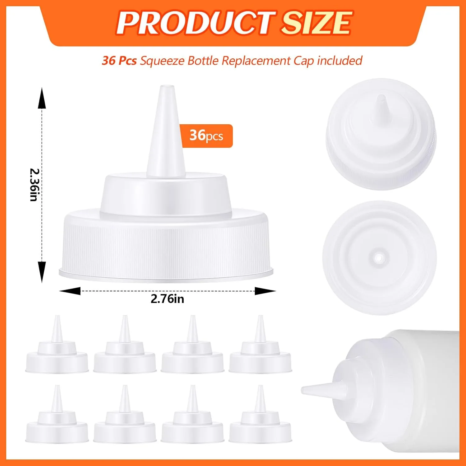 Tioncy 36 Pcs Condiment Squeeze Bottle Replacement Cap Plastic Wide Mouth Squeeze Lids for 63mm Emptying Bottle 2.76inch Natural Cone Tip Dispensing Caps for Kitchen Dining Room Dispenses Sauce