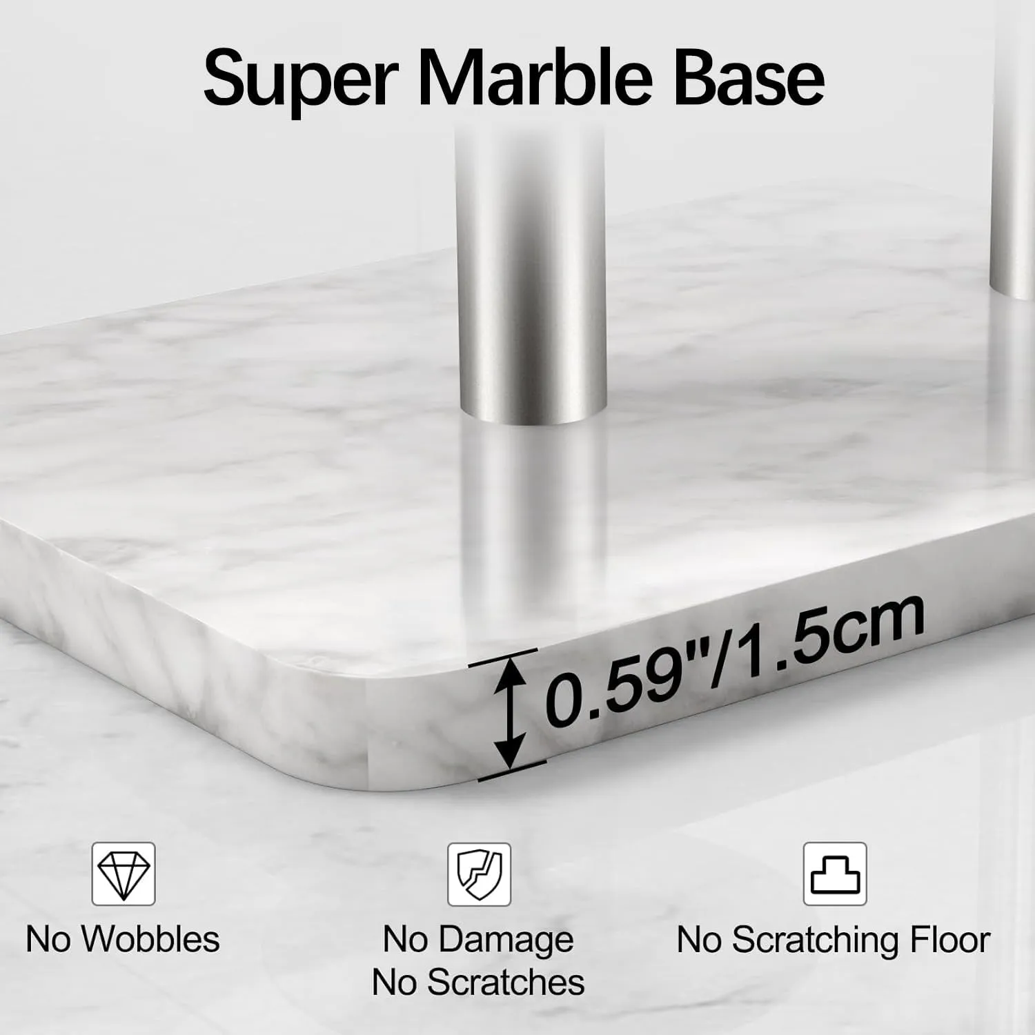 Toilet Paper Holder Stand for Bathroom Floor Standing Toilet Roll Dispenser Storages 4 Reserve Rolls, with Top Storage Shelf for Cell Phones, Wipe, Wallet and More(Marble Brush Nickel)