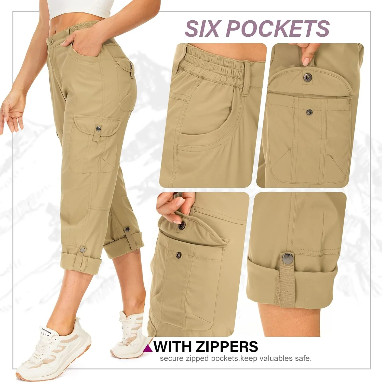 Toomett Women's Hiking Cargo Pants convertible Quick Dry UPF50  Waterproof capri Fishing Safari Travel Pants