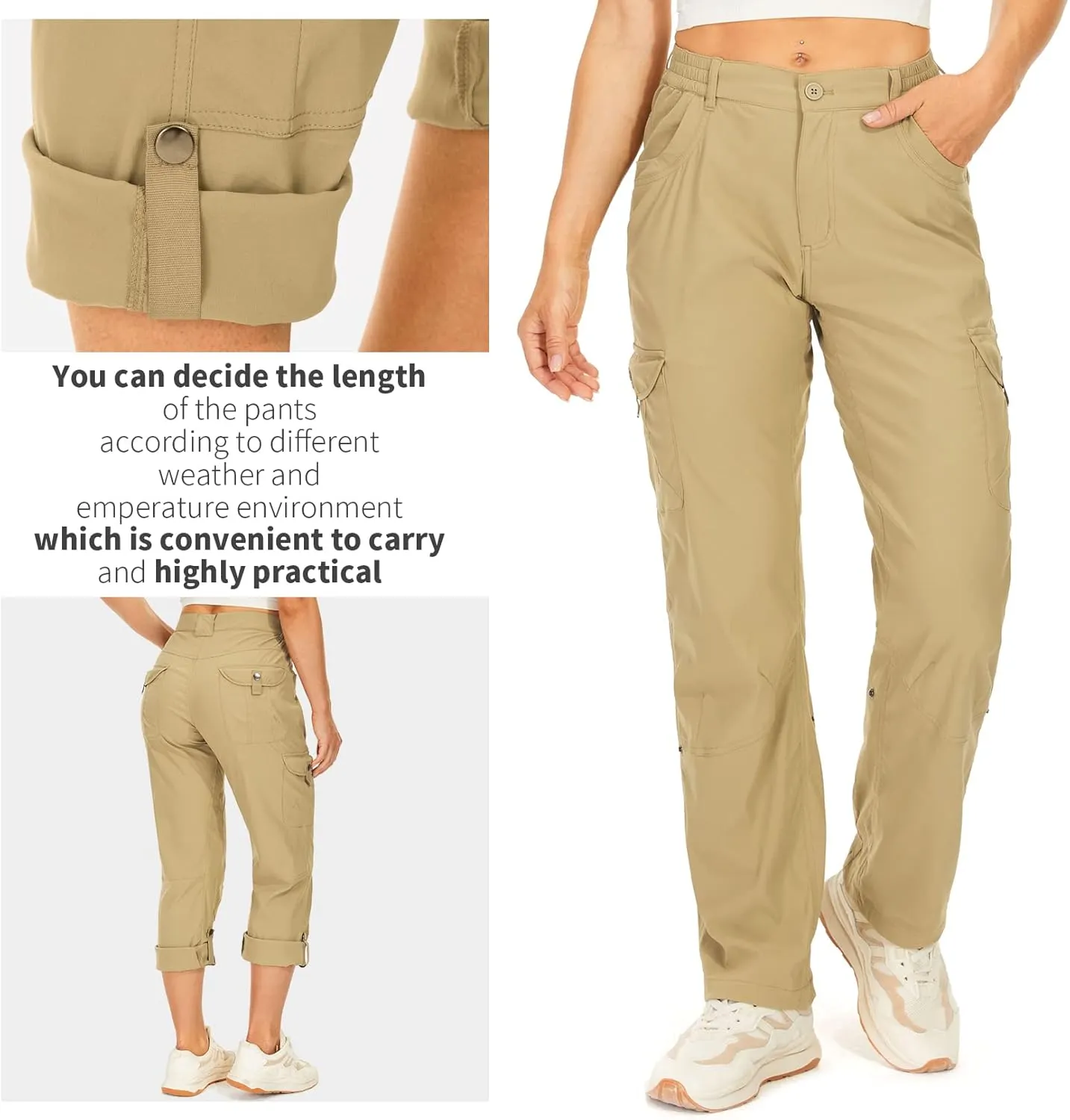 Toomett Women's Hiking Cargo Pants convertible Quick Dry UPF50  Waterproof capri Fishing Safari Travel Pants