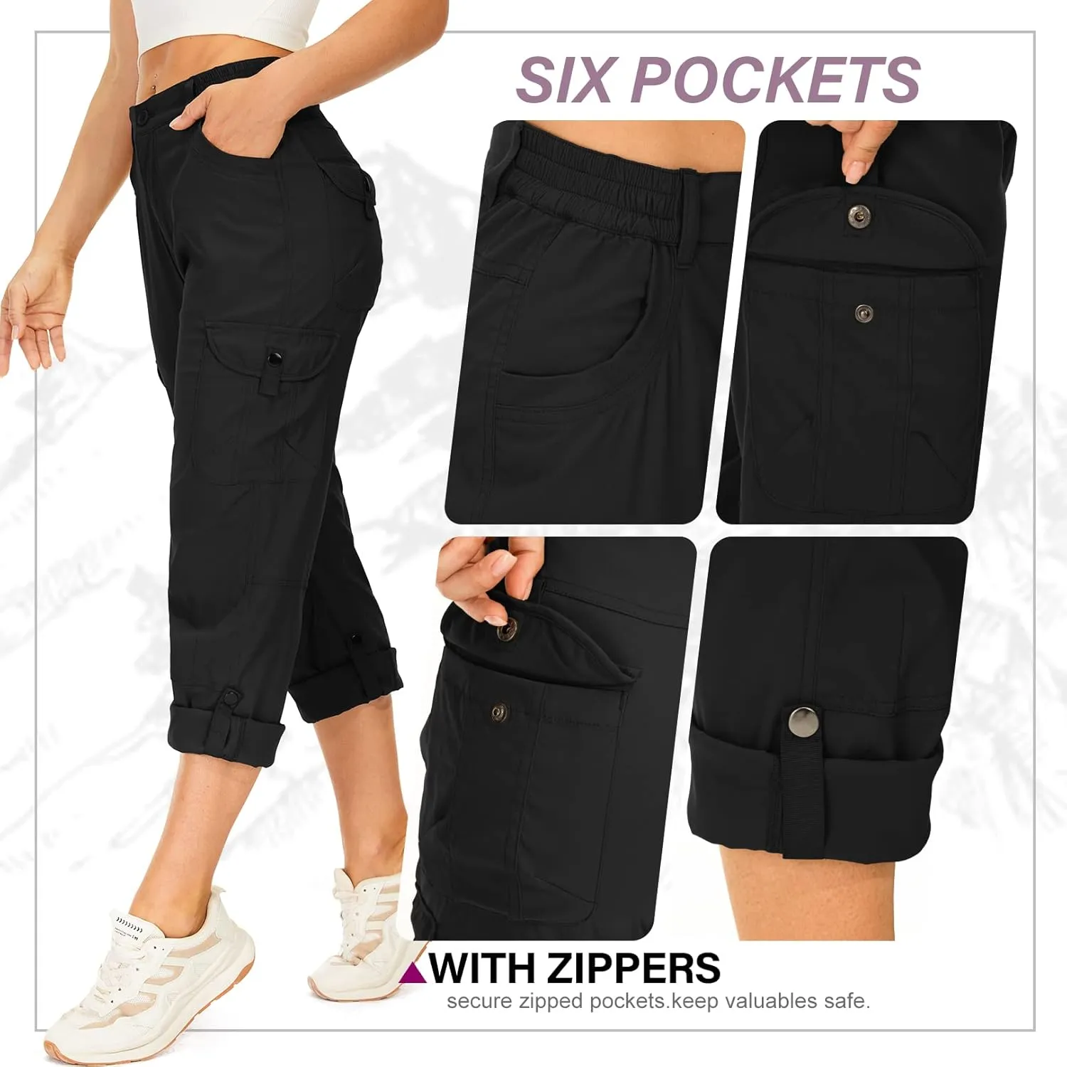 Toomett Women's Hiking Cargo Pants convertible Quick Dry UPF50  Waterproof capri Fishing Safari Travel Pants