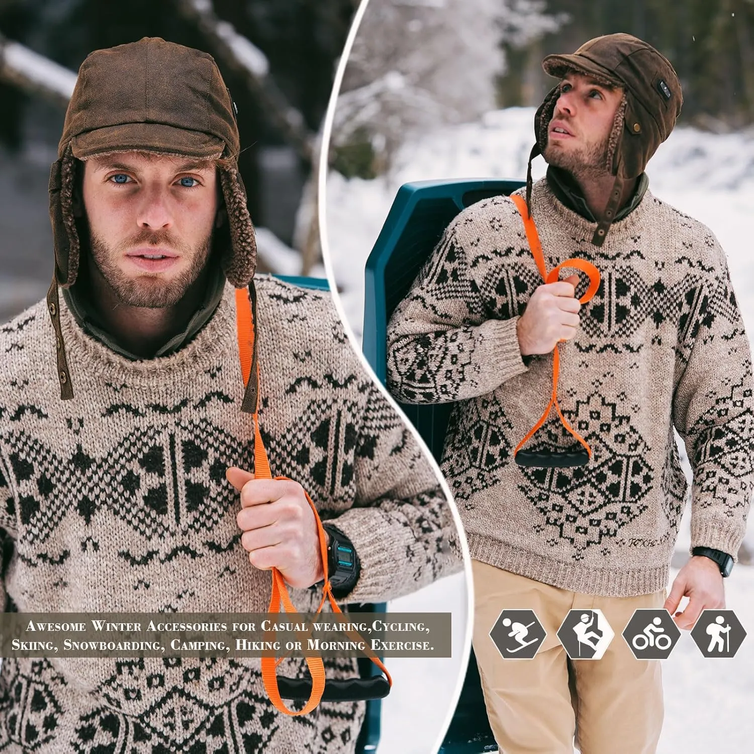 TOP-EX Oversize Waterproof XXL XXXL Mens Pilot Earflap Aviator Winter Faux Leather Hat Hunting Trapper Outdoors