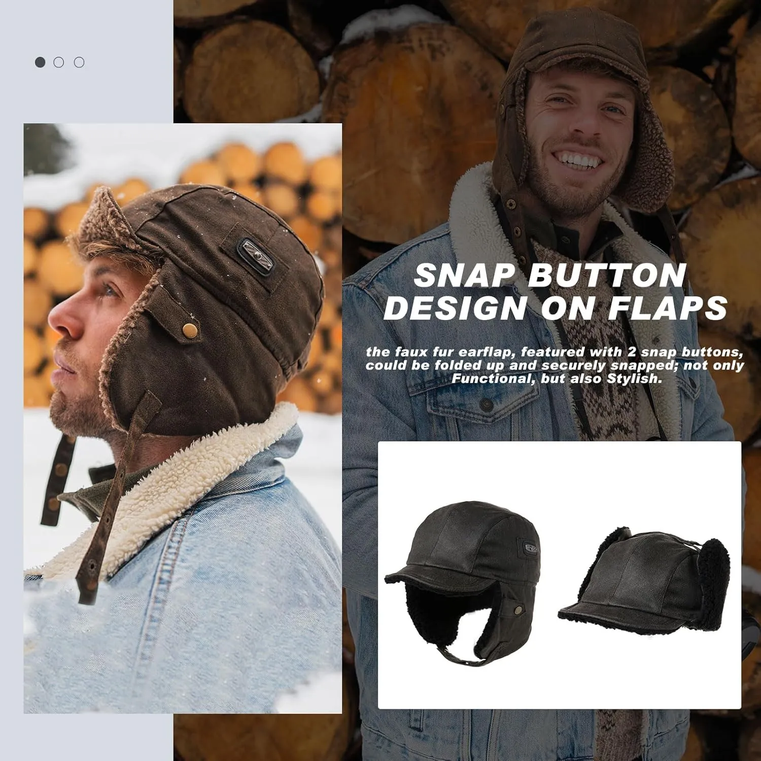 TOP-EX Oversize Waterproof XXL XXXL Mens Pilot Earflap Aviator Winter Faux Leather Hat Hunting Trapper Outdoors