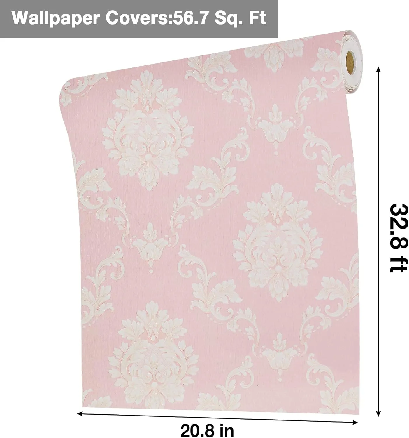 TORC Pink Damask Wallpaper Peel and Stick 20.8 in x 32.8 ft, Self Adhensive Victorian Contact Paper for Nursery Girls Bedroom Removable Waterproof