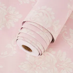 TORC Pink Damask Wallpaper Peel and Stick 20.8 in x 32.8 ft, Self Adhensive Victorian Contact Paper for Nursery Girls Bedroom Removable Waterproof