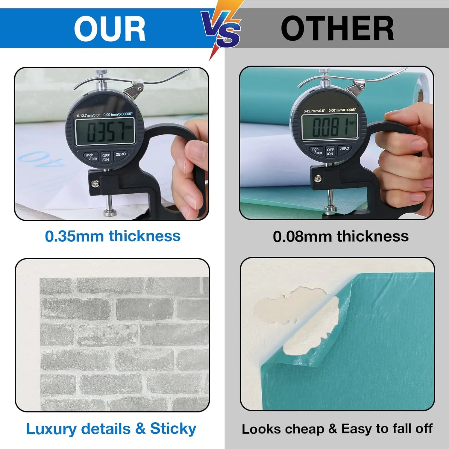 TORC Thick Grey Brick Wallpaper Peel and Stick 20.8 inch x 32.8 ft, Self Adhensive Brick Contact Paper for Fireplace Wall Removable