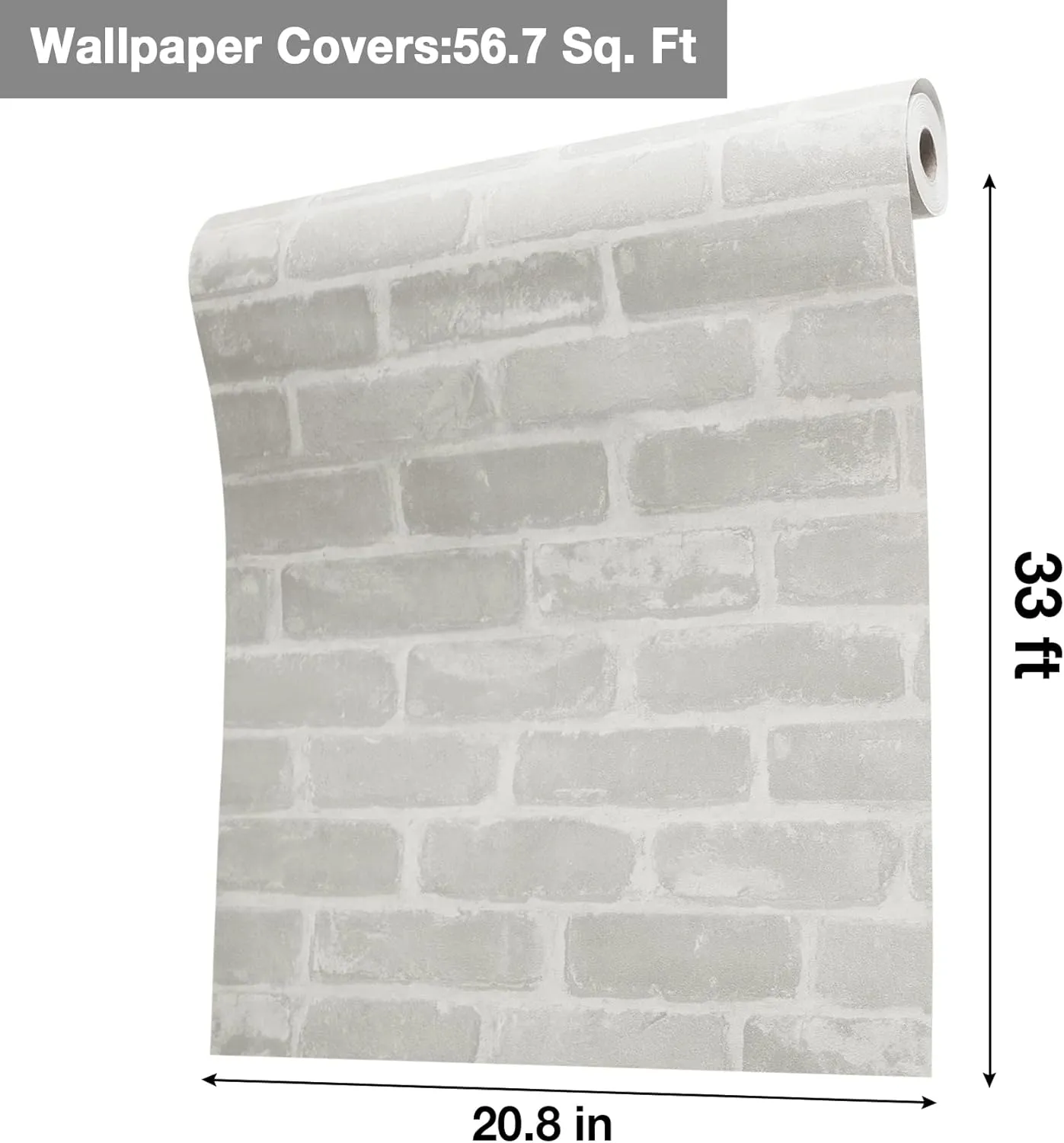 TORC Thick Grey Brick Wallpaper Peel and Stick 20.8 inch x 32.8 ft, Self Adhensive Brick Contact Paper for Fireplace Wall Removable