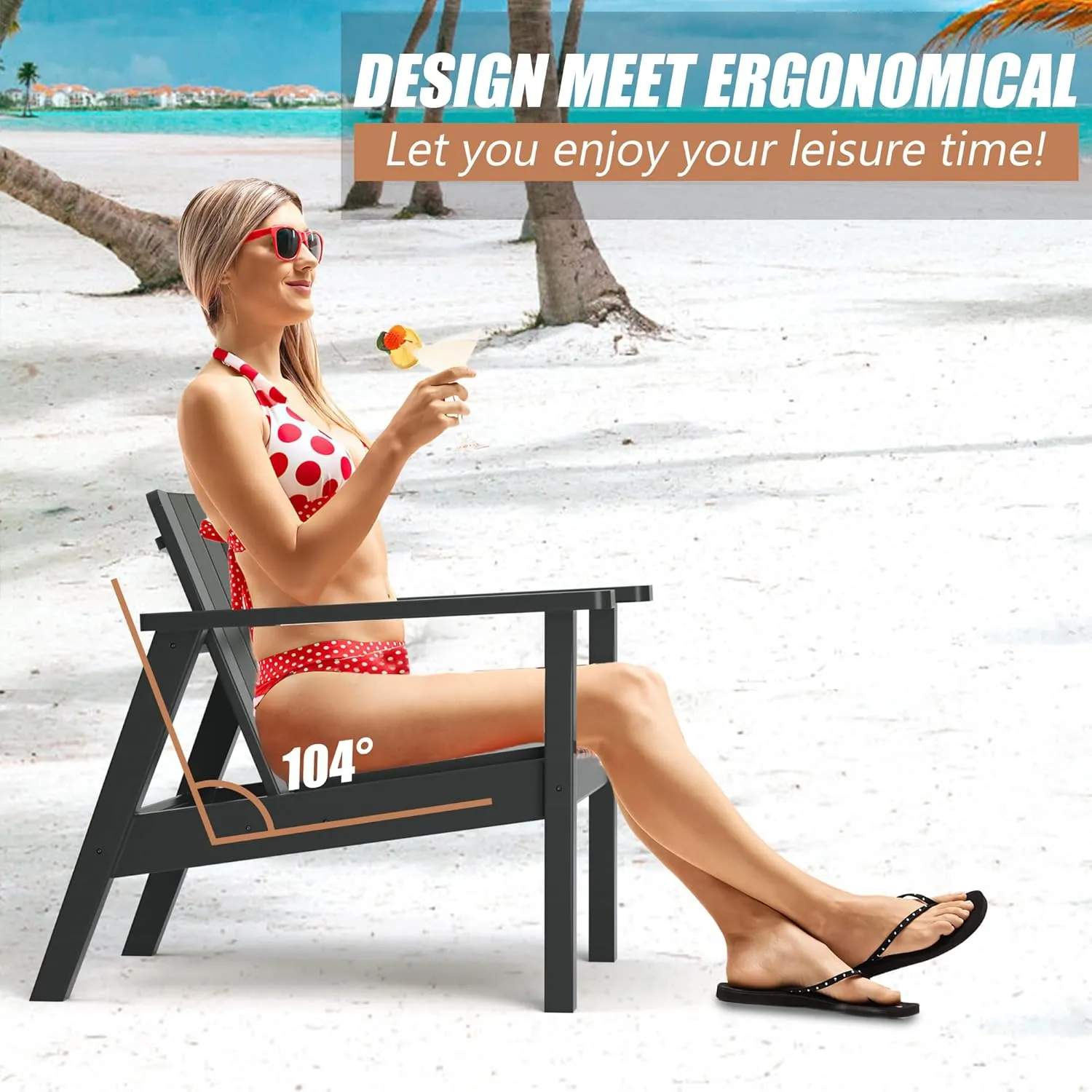 TORVA Adirondack Chair, HDPE All-Weather Adirondack Chair for Patio Garden Outdoors, Black