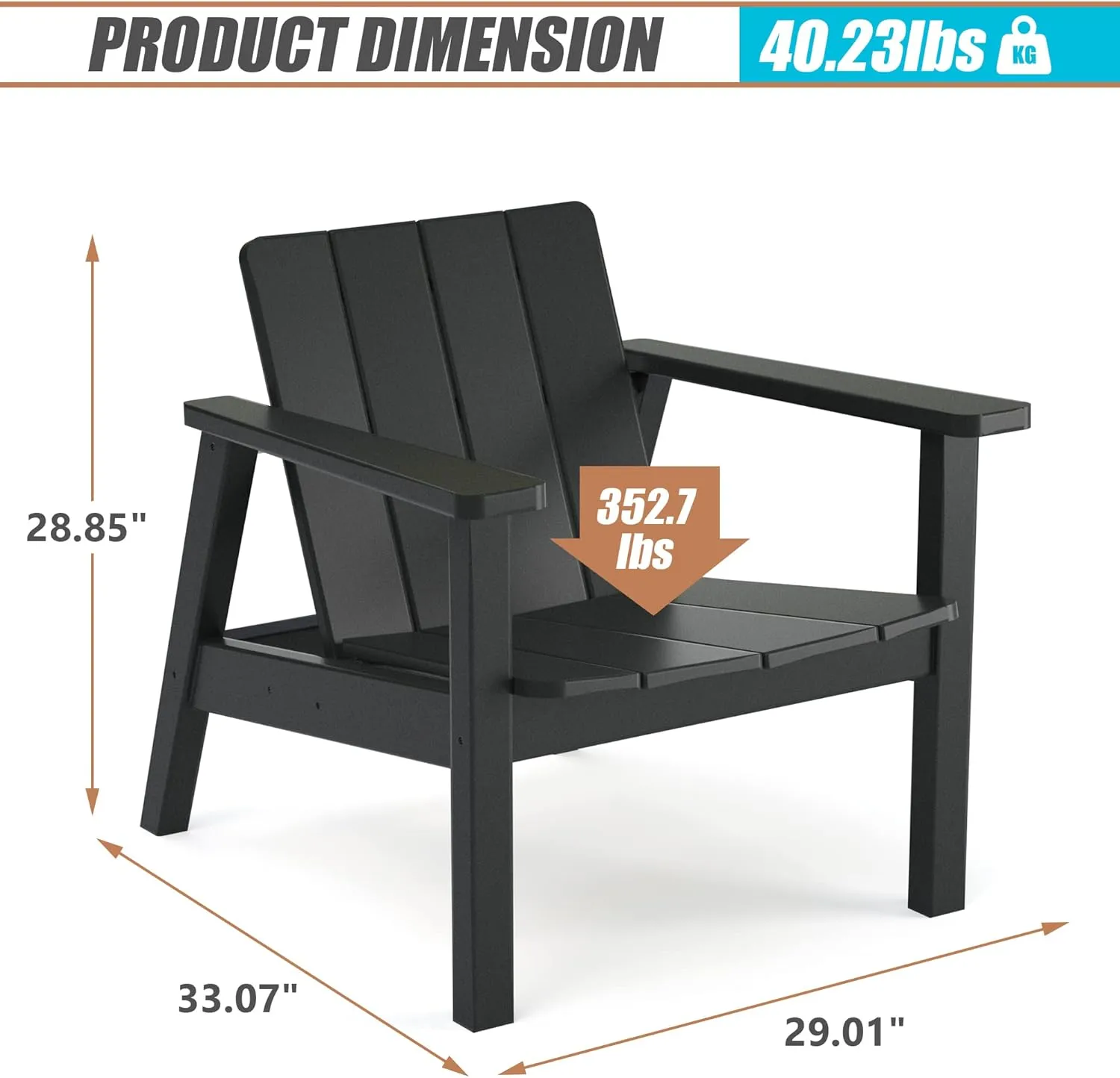 TORVA Adirondack Chair, HDPE All-Weather Adirondack Chair for Patio Garden Outdoors, Black