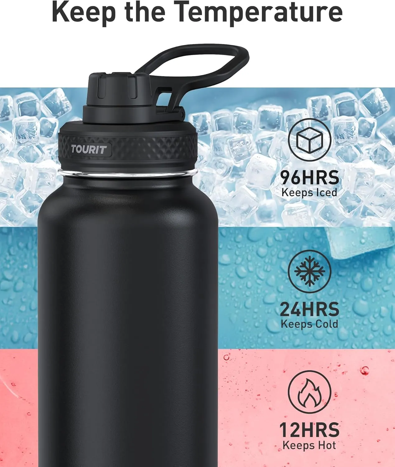 TOURIT 24 oz Insulated Water Bottle, Stainless Steel Water Bottles With Handle, Double-Wall Vacuum Sports Water Bottle, BPA Free Leakproof Thermos Bottle, Blue
