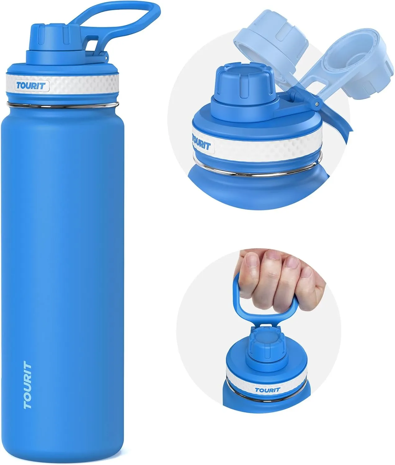TOURIT 24 oz Insulated Water Bottle, Stainless Steel Water Bottles With Handle, Double-Wall Vacuum Sports Water Bottle, BPA Free Leakproof Thermos Bottle, Blue