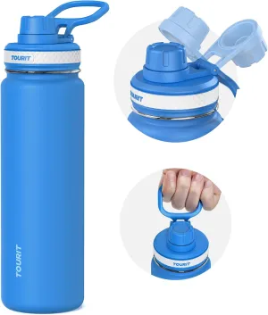 TOURIT 24 oz Insulated Water Bottle, Stainless Steel Water Bottles With Handle, Double-Wall Vacuum Sports Water Bottle, BPA Free Leakproof Thermos Bottle, Blue