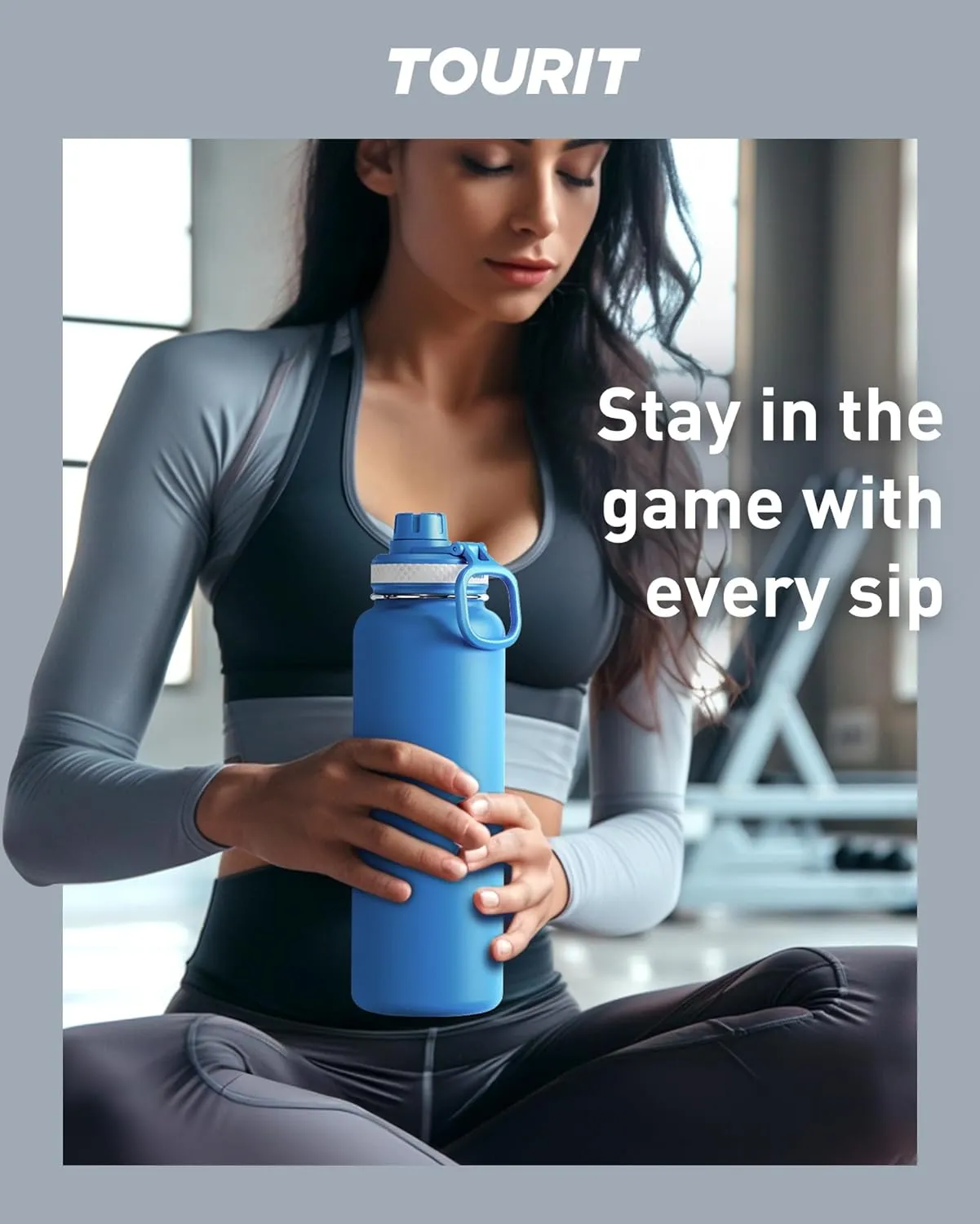 TOURIT 24 oz Insulated Water Bottle, Stainless Steel Water Bottles With Handle, Double-Wall Vacuum Sports Water Bottle, BPA Free Leakproof Thermos Bottle, Blue
