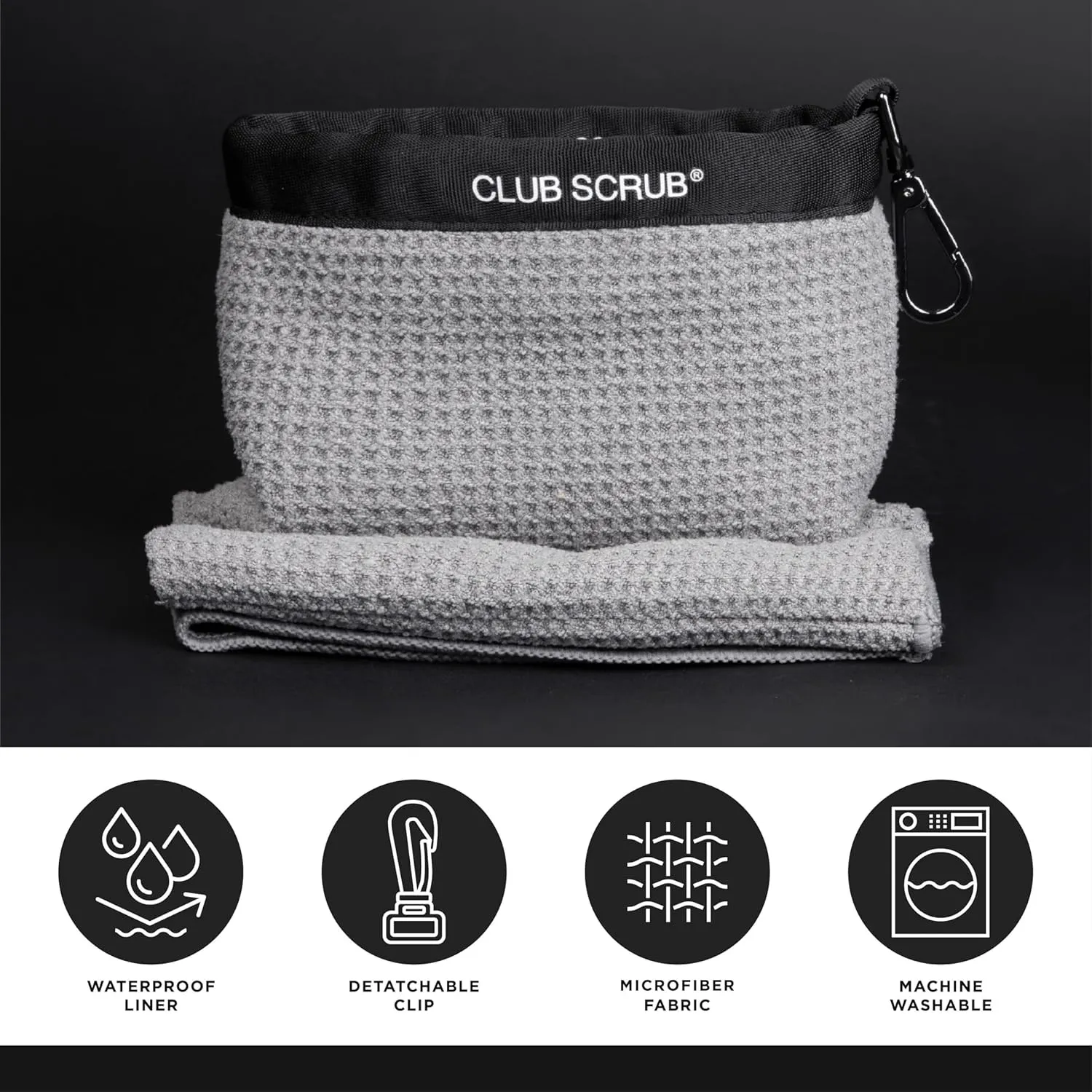 Towel Pro, Golf Club and Ball Cleaning Pouch with Attached Towel, Waterproof Exterior, Clean Face Technology Liner, Machine Washable, Cleans Club Grooves, Waffle-Weave Microfiber
