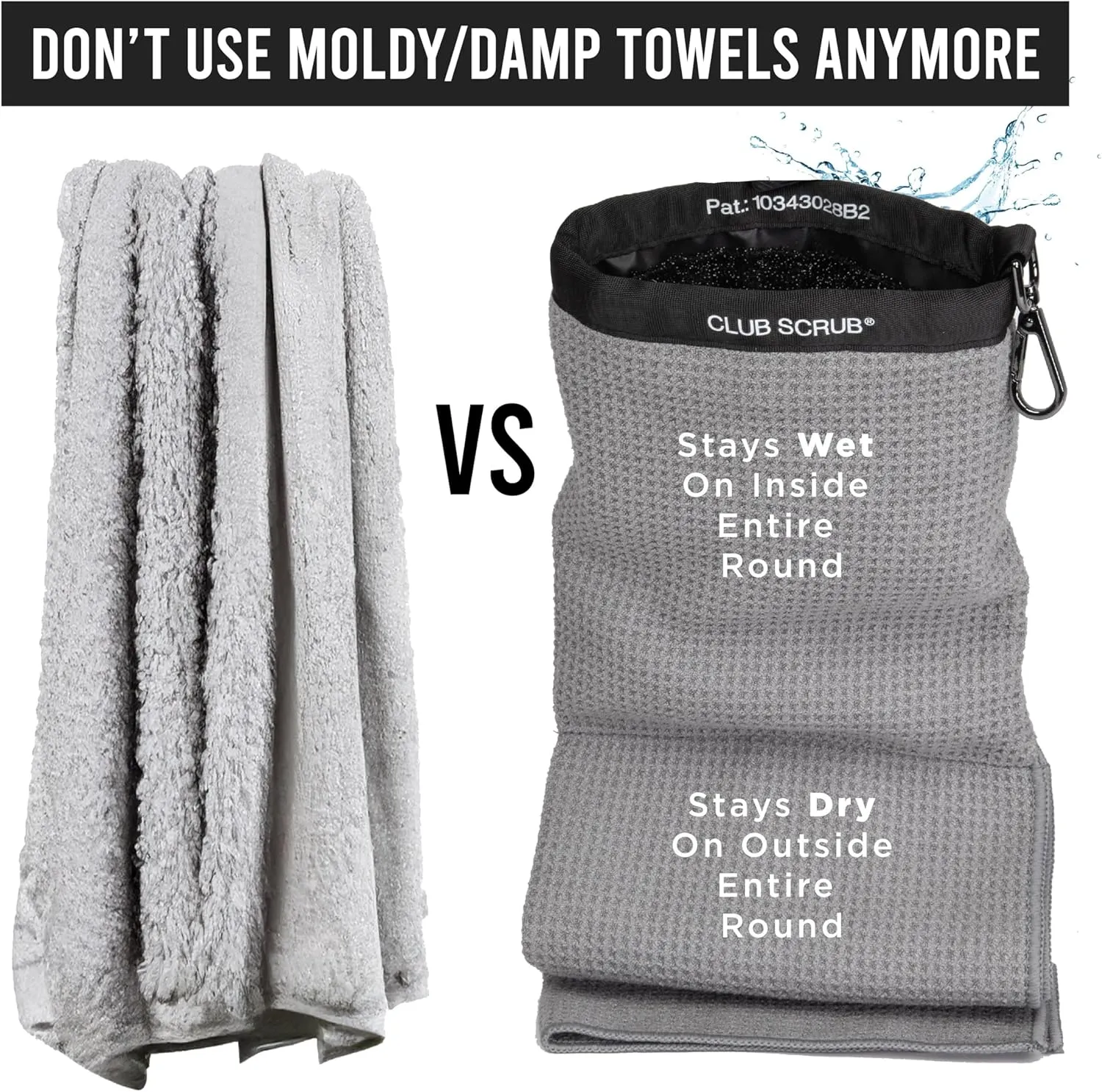 Towel Pro, Golf Club and Ball Cleaning Pouch with Attached Towel, Waterproof Exterior, Clean Face Technology Liner, Machine Washable, Cleans Club Grooves, Waffle-Weave Microfiber