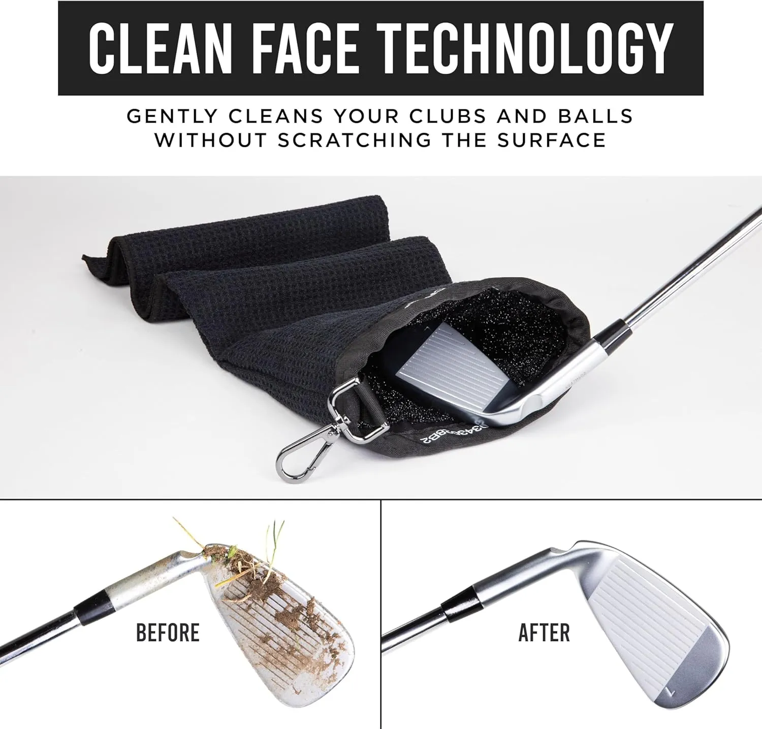 Towel Pro, Golf Club and Ball Cleaning Pouch with Attached Towel, Waterproof Exterior, Clean Face Technology Liner, Machine Washable, Cleans Club Grooves, Waffle-Weave Microfiber
