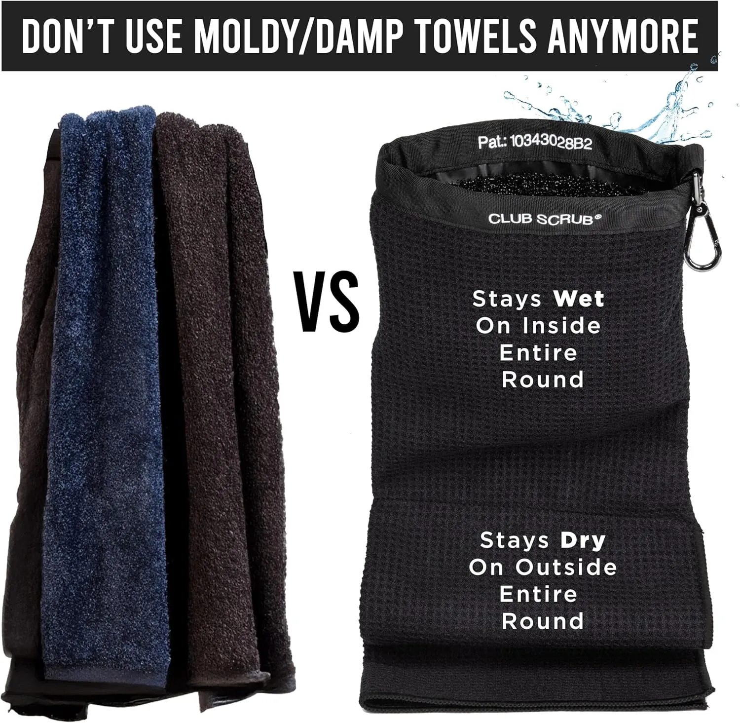 Towel Pro, Golf Club and Ball Cleaning Pouch with Attached Towel, Waterproof Exterior, Clean Face Technology Liner, Machine Washable, Cleans Club Grooves, Waffle-Weave Microfiber