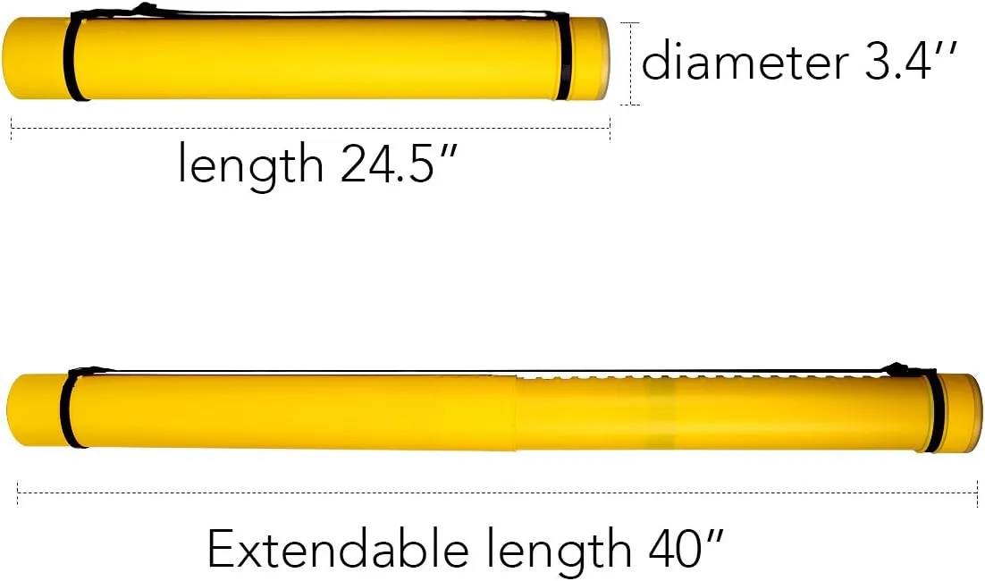 TRANSON Poster Documents Storage Tube 24"-40" Extendable for Artworks, Blueprints, Drafting and Scrolls Color Yellow