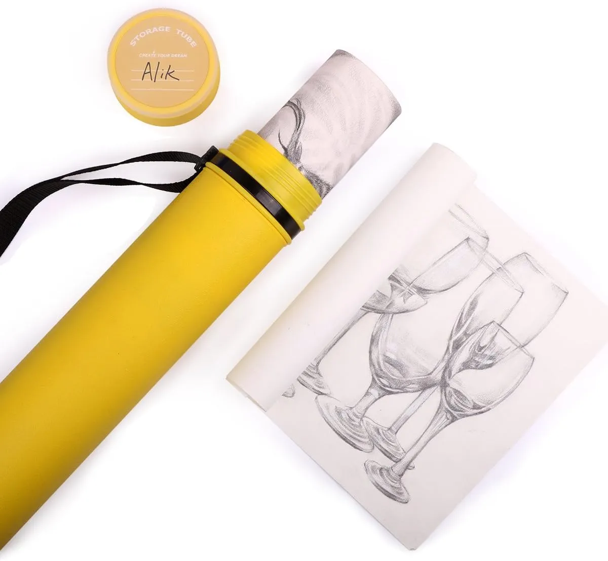 TRANSON Poster Documents Storage Tube 24"-40" Extendable for Artworks, Blueprints, Drafting and Scrolls Color Yellow