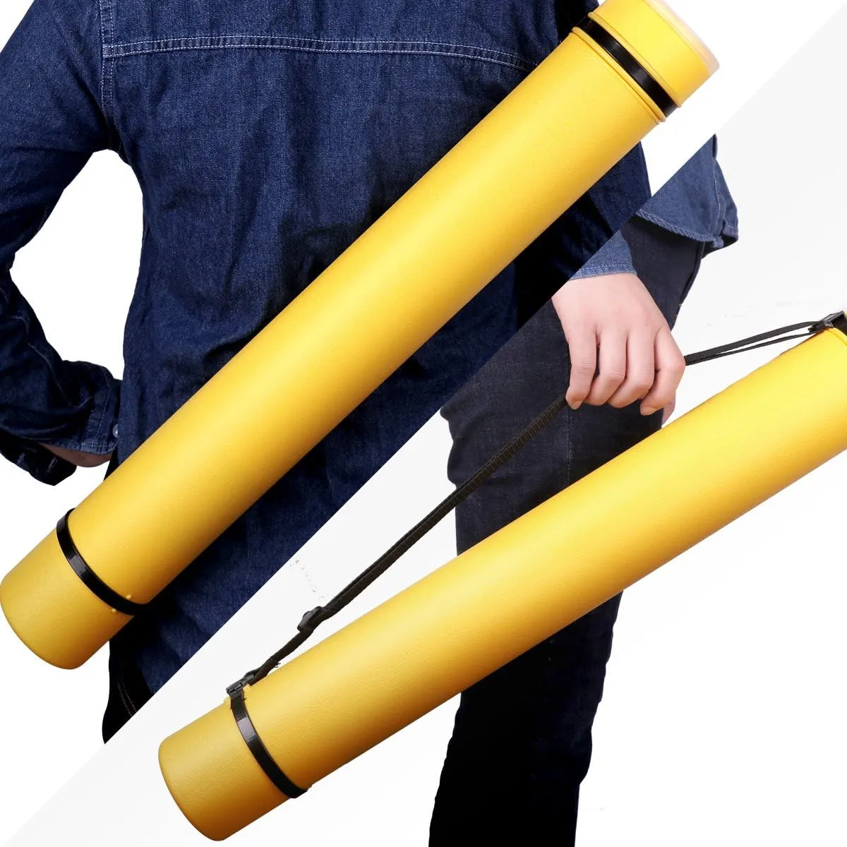 TRANSON Poster Documents Storage Tube 24"-40" Extendable for Artworks, Blueprints, Drafting and Scrolls Color Yellow