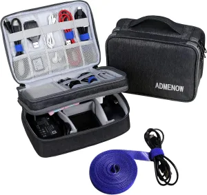 Travel Tech Organizer Bag Electronics Accessories Cable Shockproof Case Charger IT Cord Wire Water Resistant Double Layers Medium Pouch (Black)