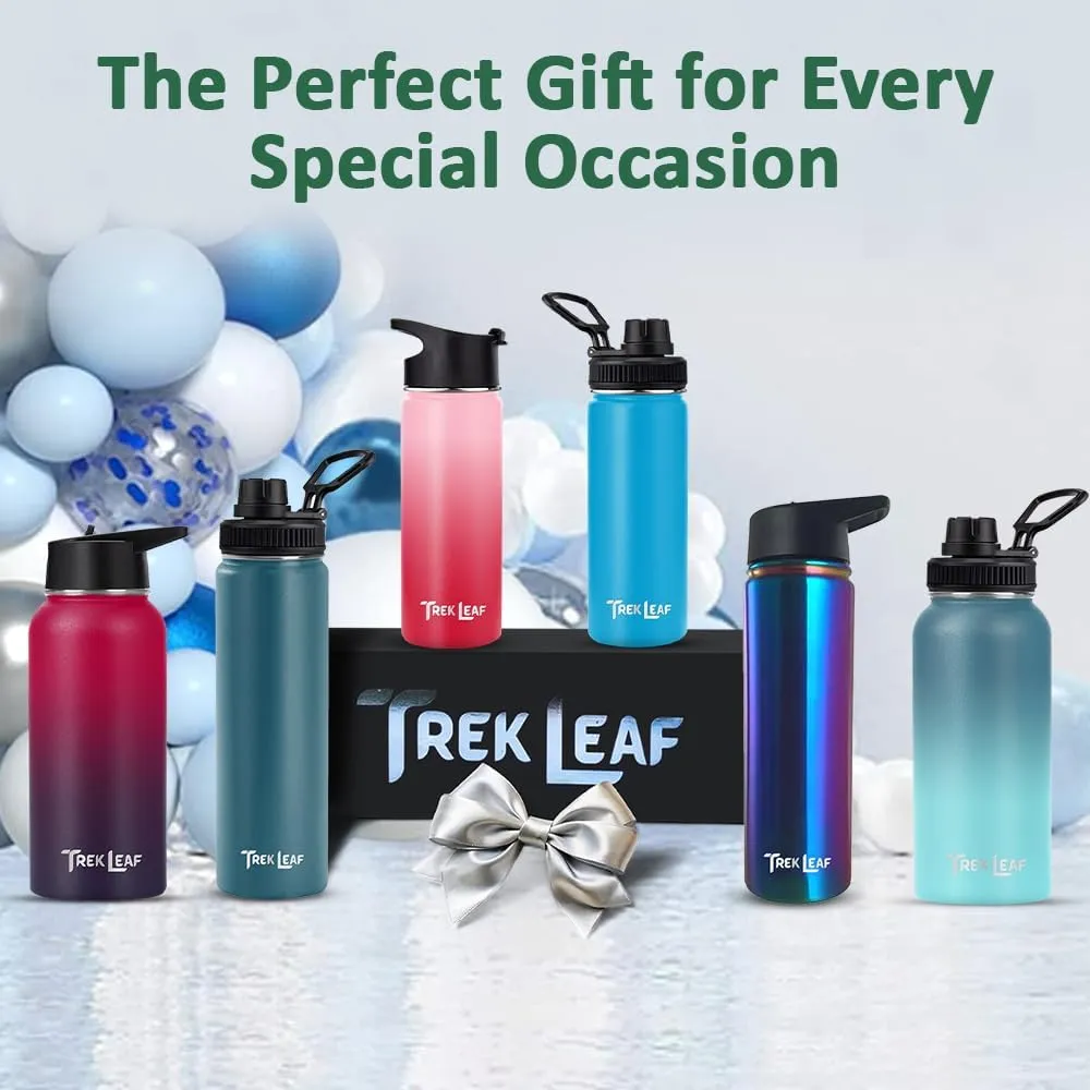 Travel Water Bottle with 3 Lids (Spout, Straw, Flip) Leak Proof, Quality, Vacuum Insulated, Stainless Steel (Gray, 18 oz)
