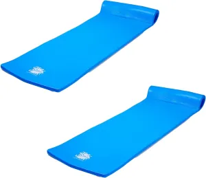 TRC Recreation Splash 1.25 Inch Thick Foam Swimming Pool Float Mat Large Adult Lounger with Built-In Roll Pillow, Bahama Blue (2 Pack)