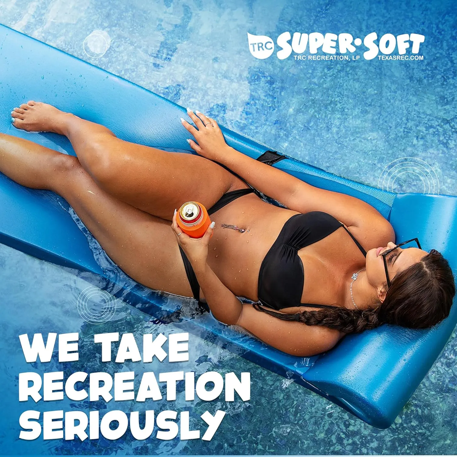 TRC Recreation Sunsation Vinyl Coated Foam Swimming Pool Float Mat Adult Lounger with Built-in Roll Pillow