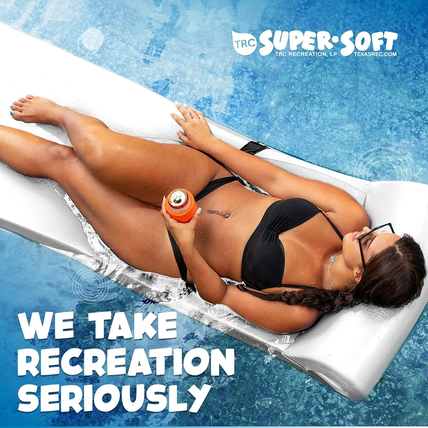 TRC Recreation Sunsation Vinyl Coated Foam Swimming Pool Float Mat Adult Lounger with Built-in Roll Pillow