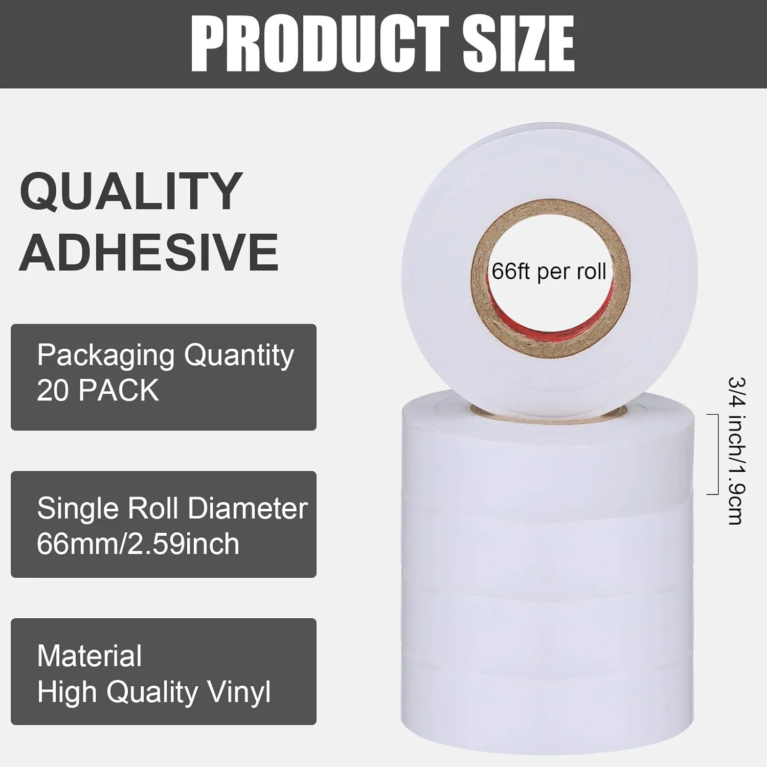 Treela 20 Rolls Electrical Tape 3/4 Inch Waterproof Vinyl Electrical Insulating Tape Flame Retardant Indoor Outdoor High Temperature Resistance Accessory for Wire and Cable(White,66 ft)