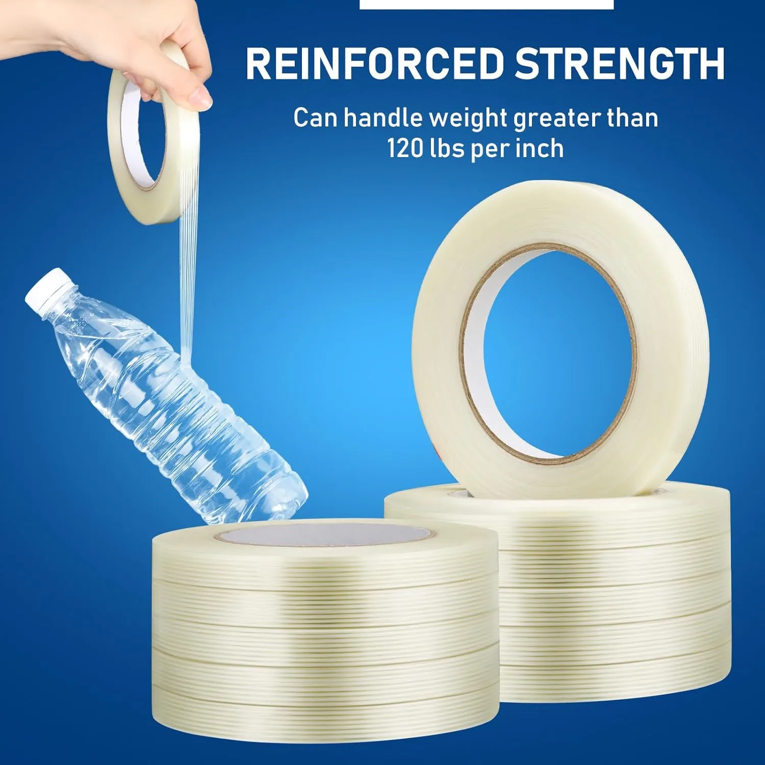 Treela 20 Rolls Filament Strapping Tape 5.5 Mil Transparent Reinforced Fiberglass Heavy Duty Packing Shipping Tape for Sealing Binding Fixing (1/2 Inch X 60 Yards)