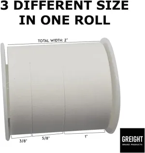 Tri-Cut Waterproof Adhesive Tape - 2 Rolls 2" x5Yd. - 3 Widths in one roll (3/8" 5/8" 1") 5 Yard Long - Latex Free