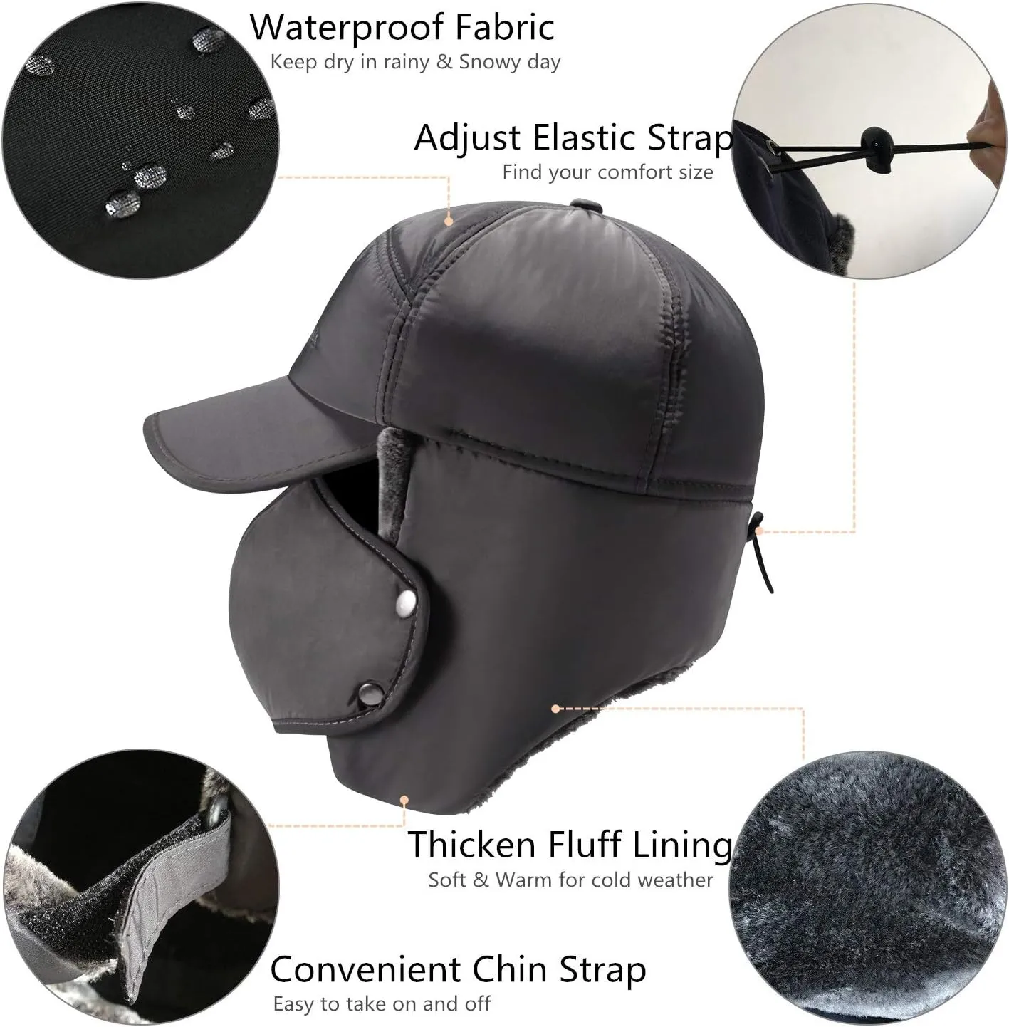 Trooper Trapper Hat Men Women Warm Winter Hats with Ear Flap Faux Fur Hunting Aviator Hat
