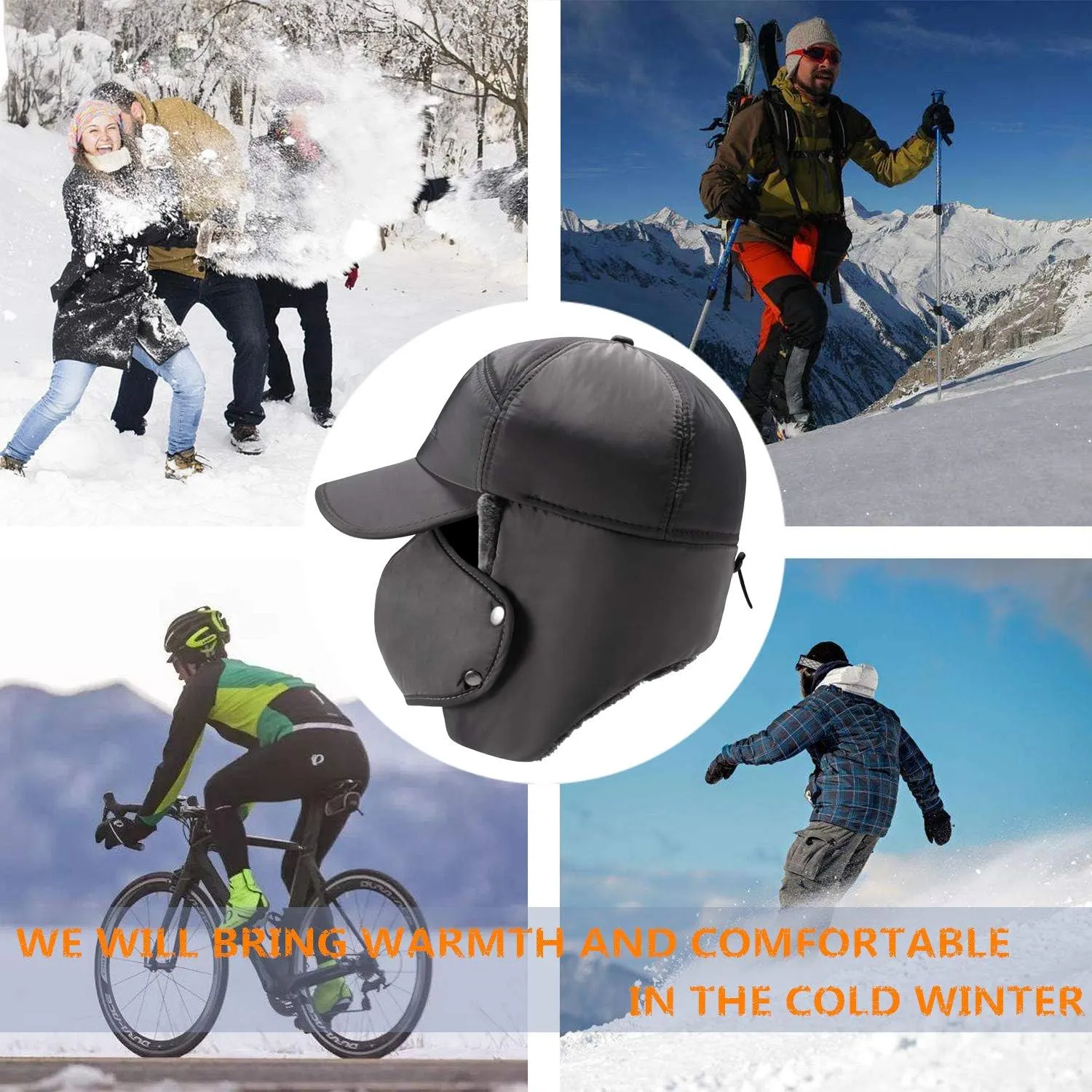 Trooper Trapper Hat Men Women Warm Winter Hats with Ear Flap Faux Fur Hunting Aviator Hat