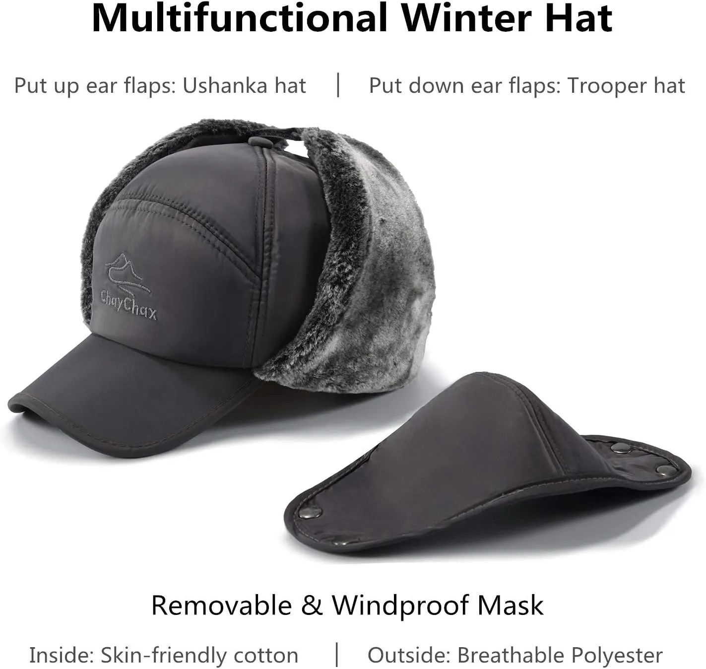 Trooper Trapper Hat Men Women Warm Winter Hats with Ear Flap Faux Fur Hunting Aviator Hat