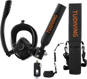TUDIVING-0.5L Portable Mini Scuba Tank with Pump,Diving Oxygen Cylinder with Full Face Snorkel Mask,Lung Tank Kits for Underwater Diving Breathing Training/Rescue/Boat Cleaning