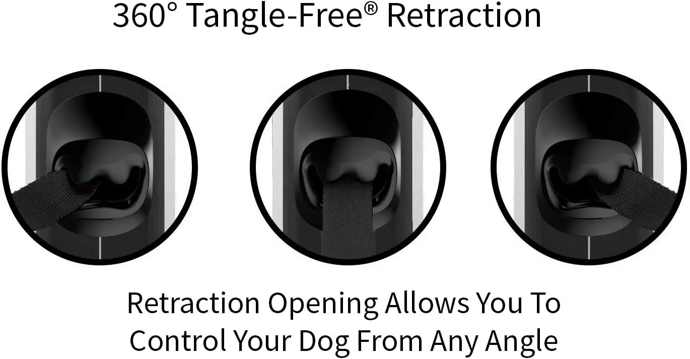 TUG 360° Tangle-Free Retractable Dog Leash with Anti-Slip Handle | 16 ft Strong Nylon Tape | One-Handed Brake, Pause, Lock (Small, White)