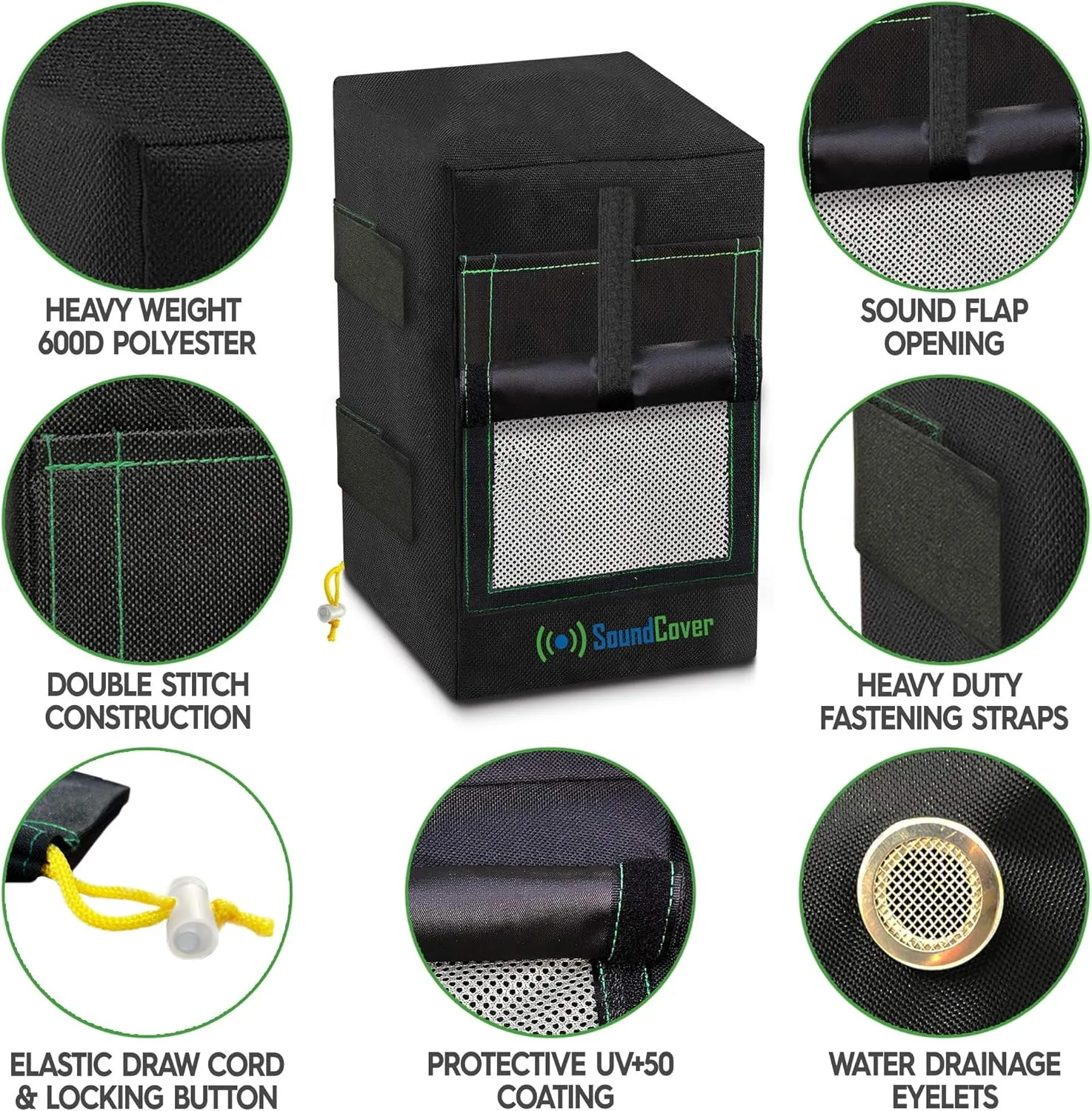 Two Black Waterproof 600D Outdoor Speaker Covers for C-Bracket Mounted Speakers – Fits Yamaha NS-AW150, Polk Audio Atrium 5 (Max Dimensions: H 12.8" x W 7.9" x D 8.9")