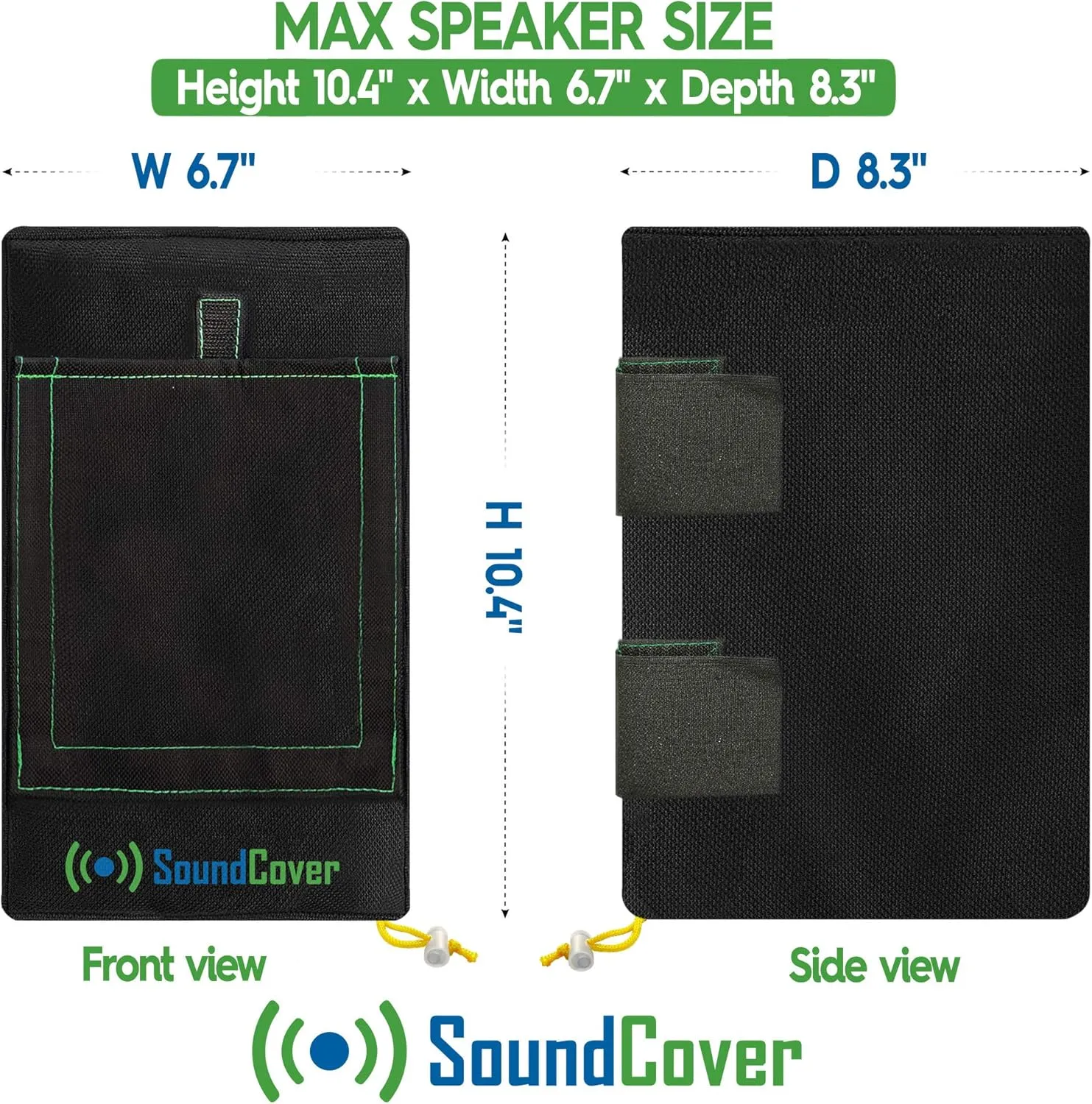 Two Black Waterproof 600D Outdoor Speaker Covers for C-Bracket Mounted Speakers – Fits Yamaha NS-AW150, Polk Audio Atrium 5 (Max Dimensions: H 12.8" x W 7.9" x D 8.9")