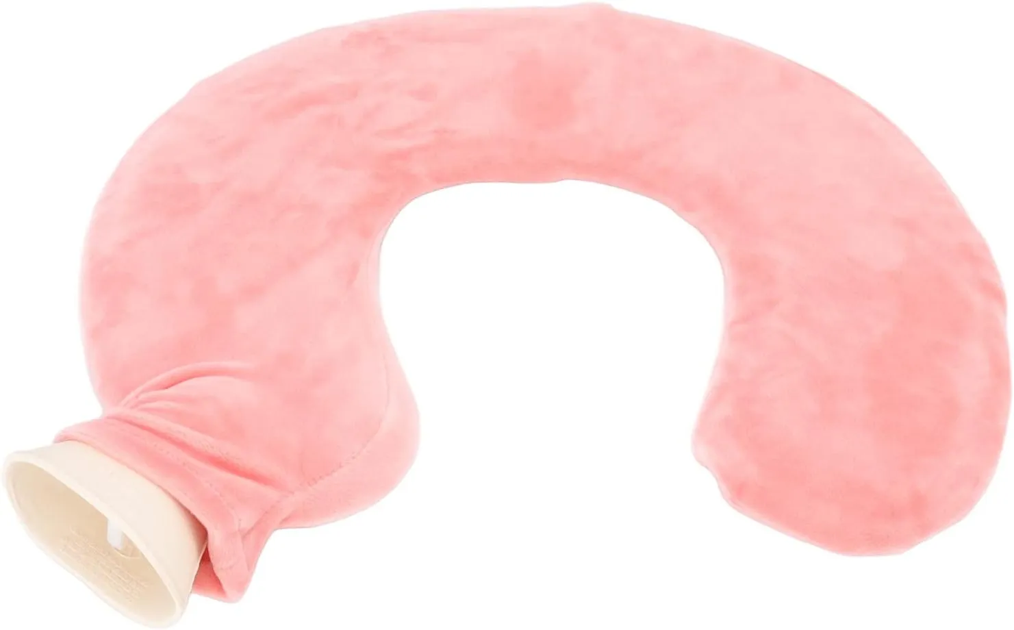 U Shaped Hot Water Bottle Warm Neck Soft Rubber Hot Water Bag with Detachable Cloth Cover (Flesh Red)