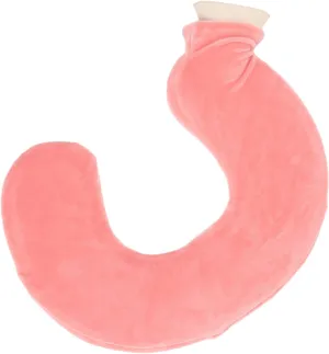 U Shaped Hot Water Bottle Warm Neck Soft Rubber Hot Water Bag with Detachable Cloth Cover (Flesh Red)